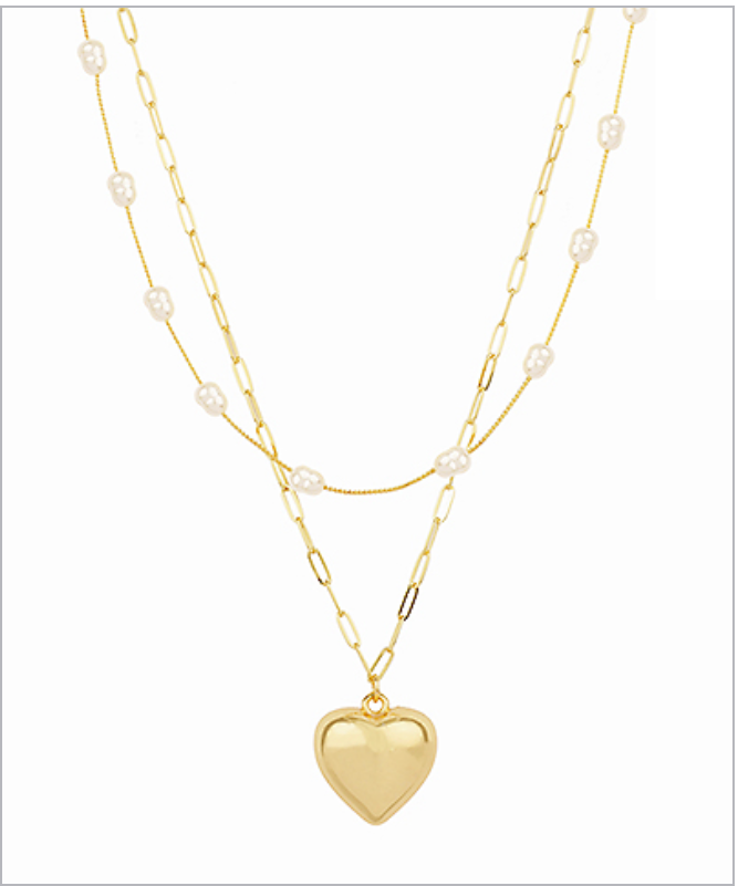 Puffy Heart Rice Pearl Necklace