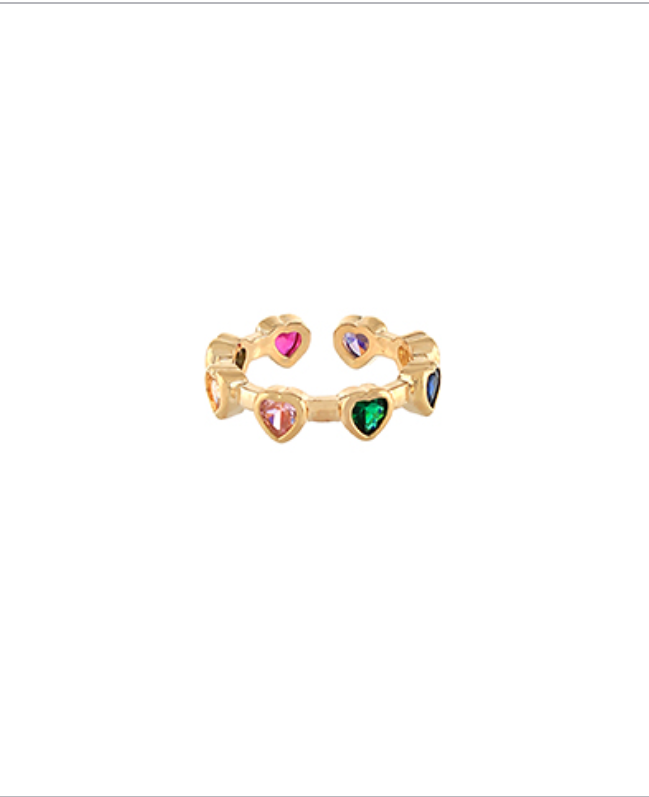 CZ Multicolored Heart Station Open Ring