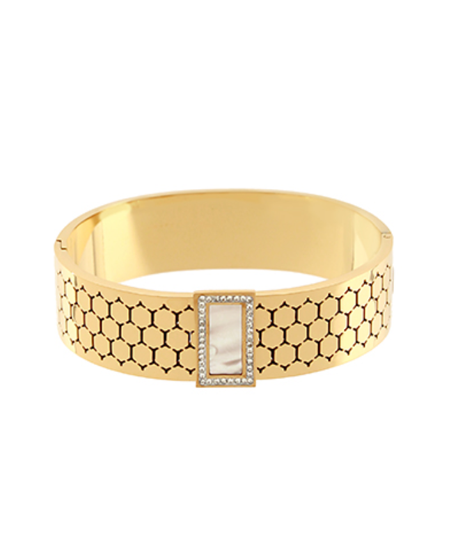 Wide Hexagon Patterned Bangle Bracelet