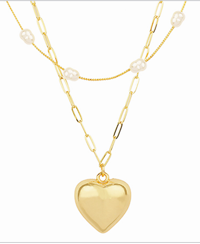 Puffy Heart Rice Pearl Necklace