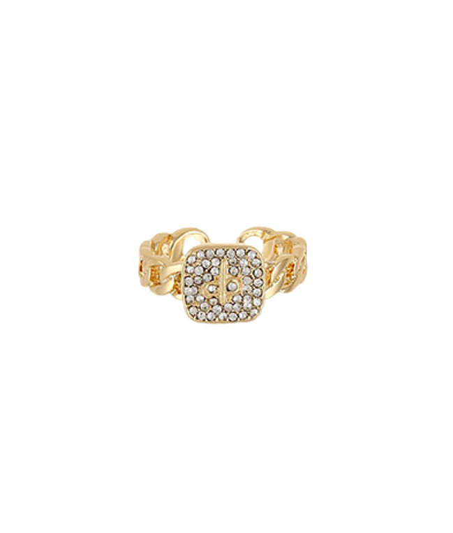 Pave Square & Chain Open Ring