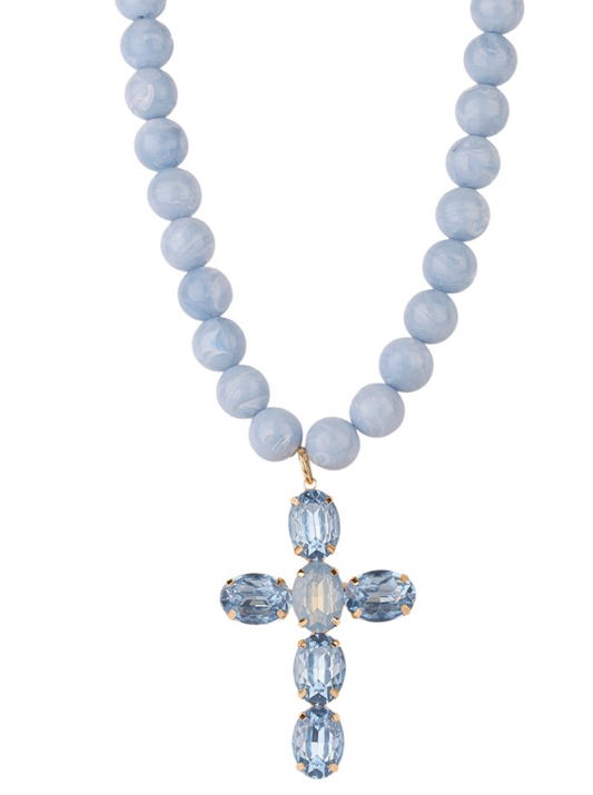 Bead and Glass Stone Cross Necklace